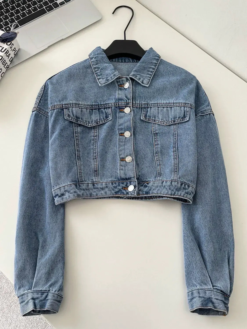 ZARA Short Denim Jacket Metal Button Pockets